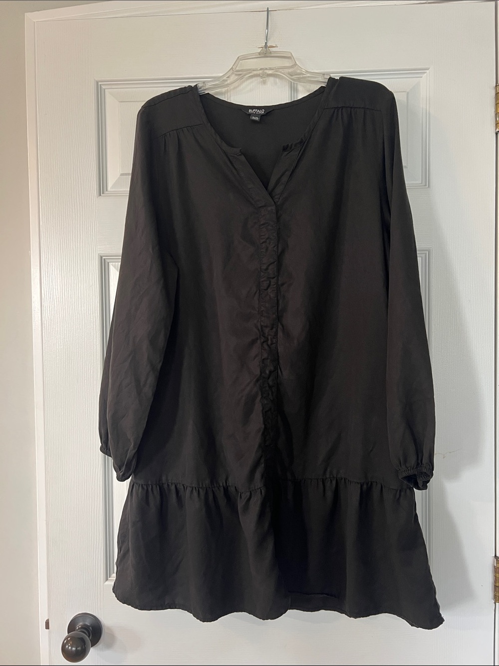 Buffalo David Bitton Black Button-Front Tiered Tunic Dress
